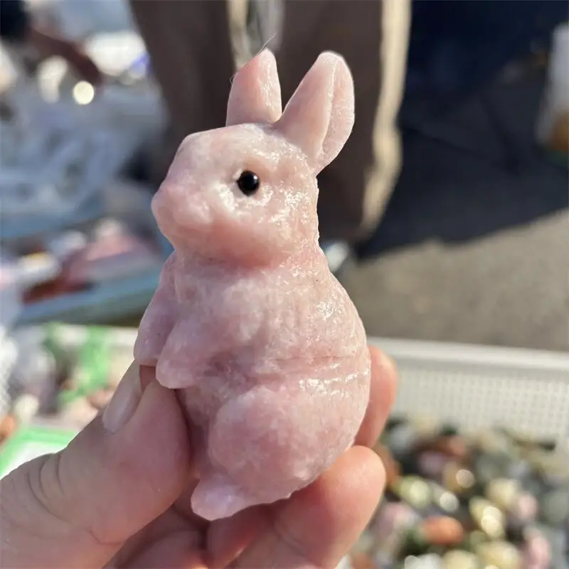 Natural Pink Opal Rabbit Carving Reiki Healing Fengshui Stone Room Office Ornament Holiday Crafts Gift 1PCS