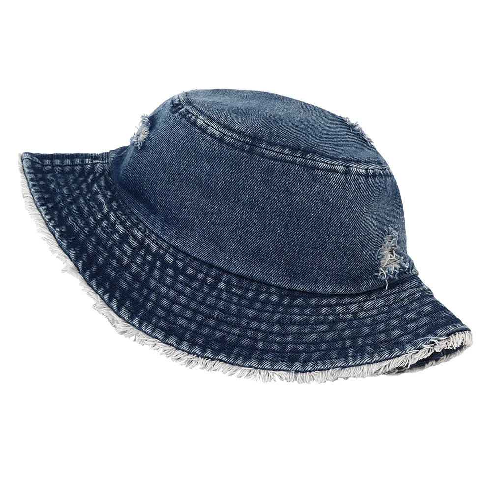 2023 New Vintage Denim Floppy Bucket Hat Women Tie Dye Fishing Hunting Cap Foldable Flat Top Fisherman Hats for Men Bob Homme