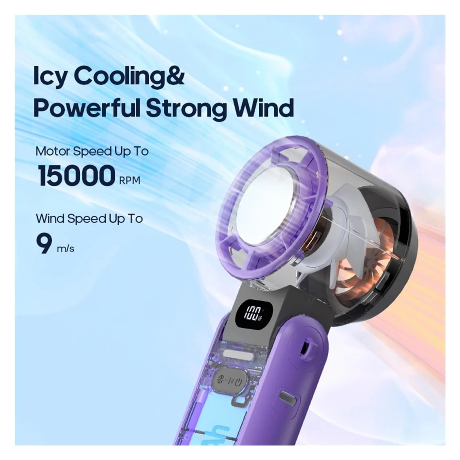 Portable High Speed Cooling Handheld Fan 3600mAh Rechargeable 100 Wind Speeds Adjustable Mini Foldable Air Cooling Turbo Fan image 5