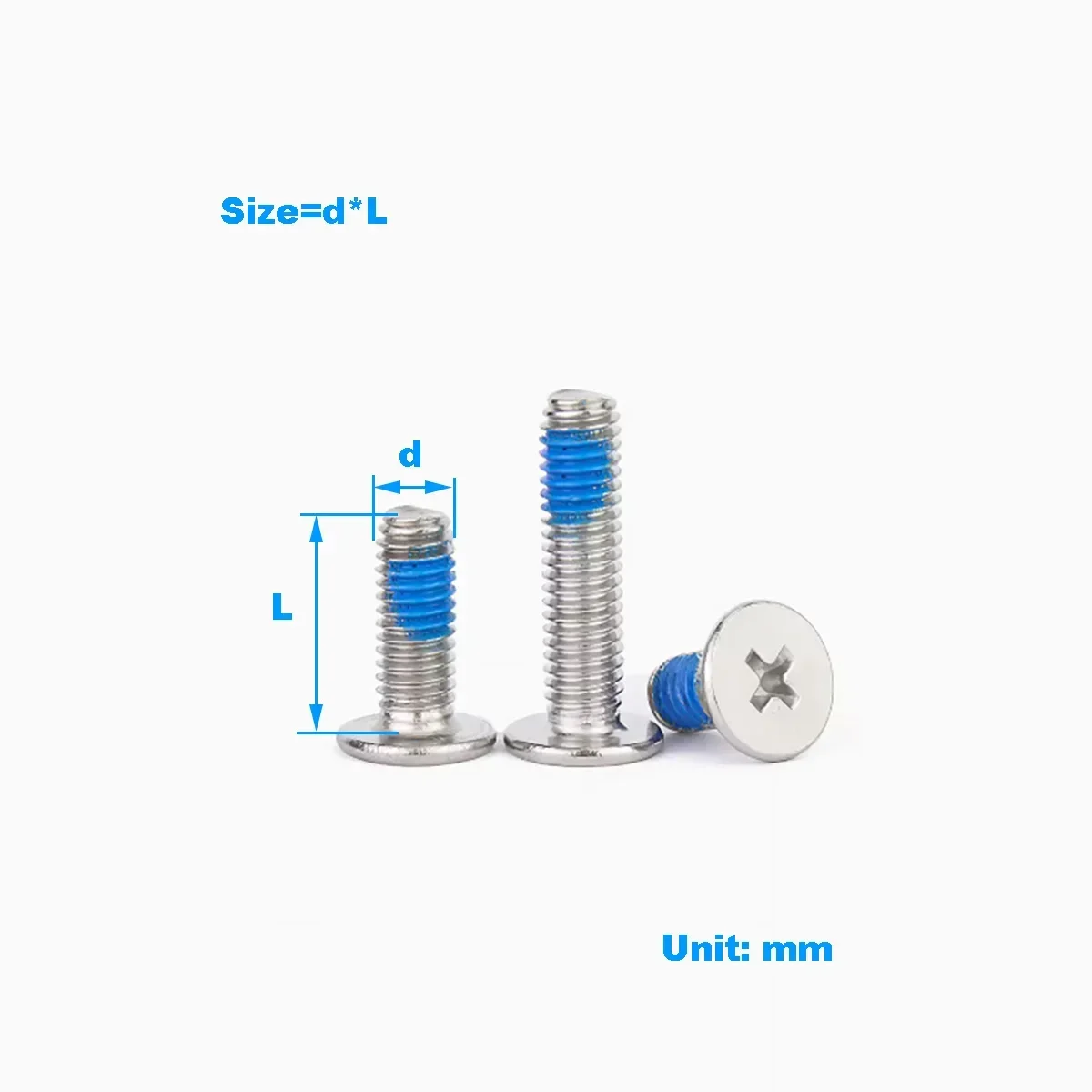 304 Stainless Steel Thin Head Flat Head Cross Anti Loosening Fasteners Bolt / Blue Glue Coated Screw M1.2-M8