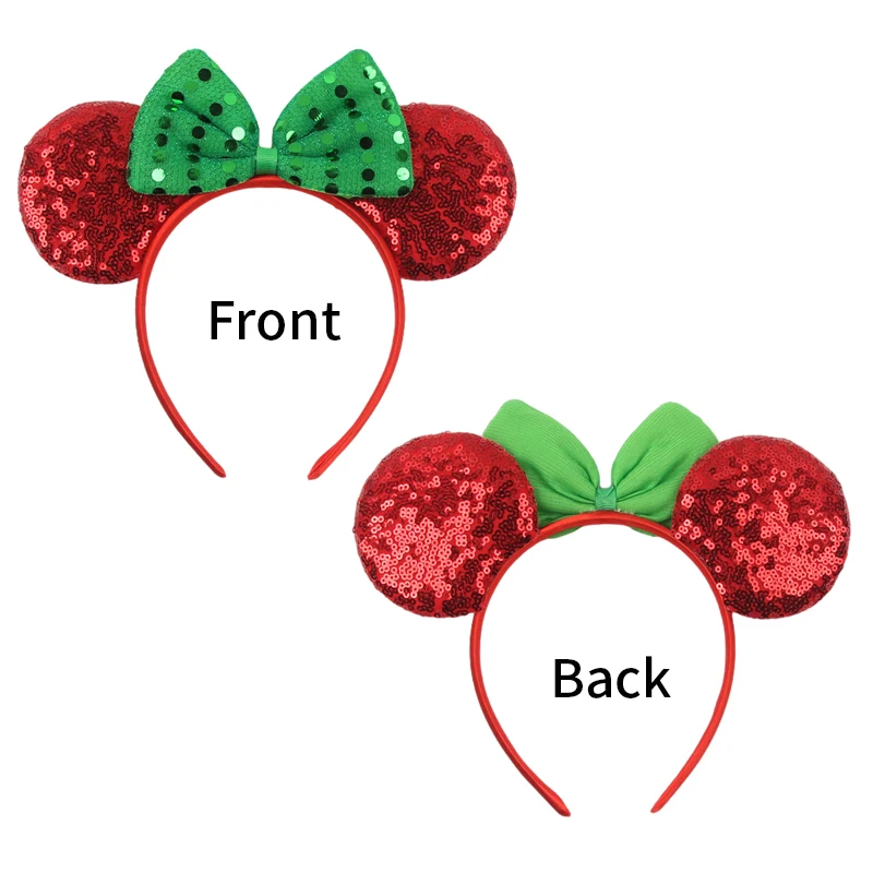 2024 Disney Christmas Peppermint Candy Mouse Ears Headband For Girls Sequins Bow Festivall Party Hairband DIY Hair Accessories