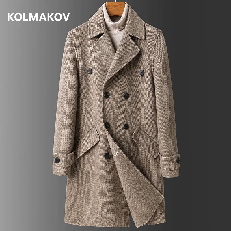 

2024 spring double side wool jackets Men's Long style en coat high quality Double breasted 80% casual trench