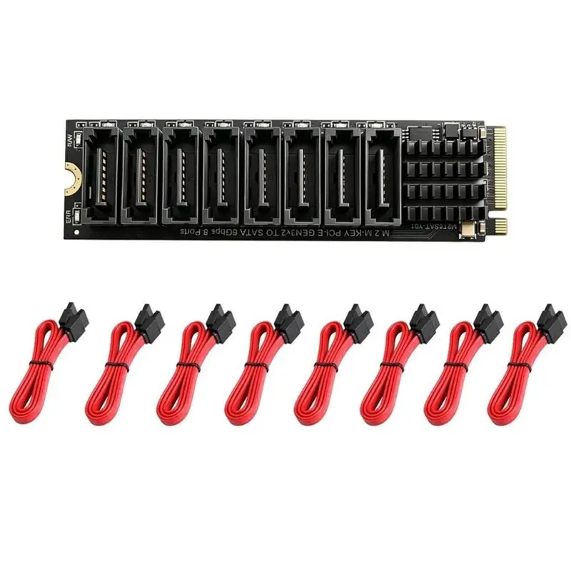 2026 New-M. 2 PCIE To SATA Expansion Card YLB3118 Chip 6Gbps M. 2 KEY-M NVME To 8 Port SATA3.0 Adapter Card With SATA Cable