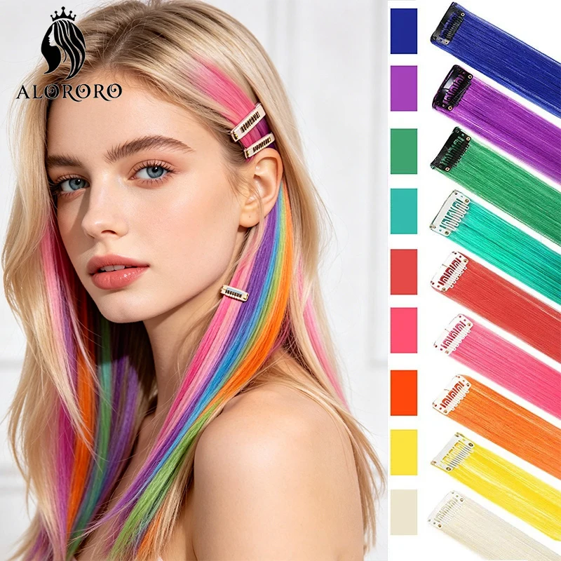 1 Stück Ombre-Farbige Clip-In Haarverlängerung Hitzebeständiges Synthetisches Haarteil Farbige Zöpfe Haarverlängerungen für Frauen Party Cosplay – Detail 1