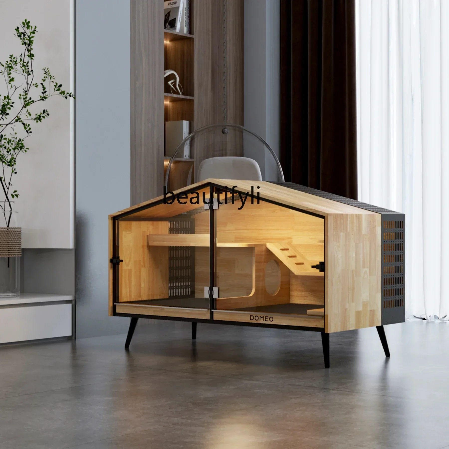 yj57 Barn Pet Villa Panoramic Transparent Totoro Rabbit Pet Cage Cabinet Solid Wood Villa