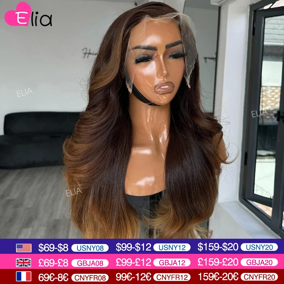 Human Hair Wigs 32 Inches Ombre Brown High Quality 13x4 Lace Frontal Human Hair Wig Body Wave Brazilian Lace Wigs on Sale Elia