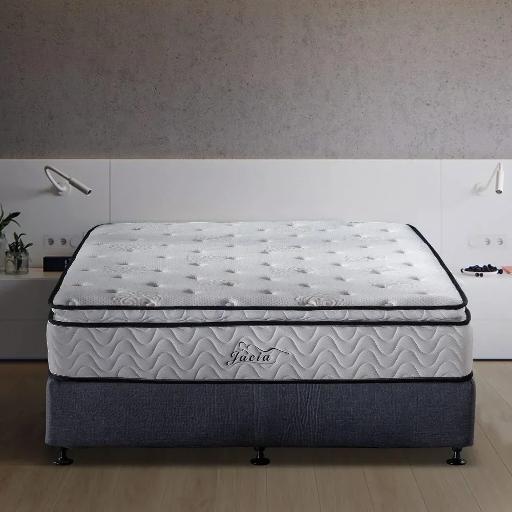 King Mattress 11.4 Inches Pillow Top Pocket Spring Hybrid Mattress, Memory Foam Innerspring Firm Mattress