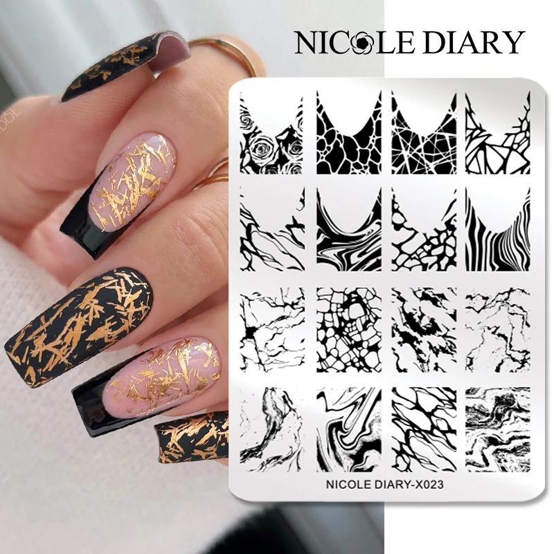 

Трафареты NICOLE DIARY для маникюра, инструменты для штамповки ногтей, с мраморным узором, изображение французской линии, абстрактный Рисунок