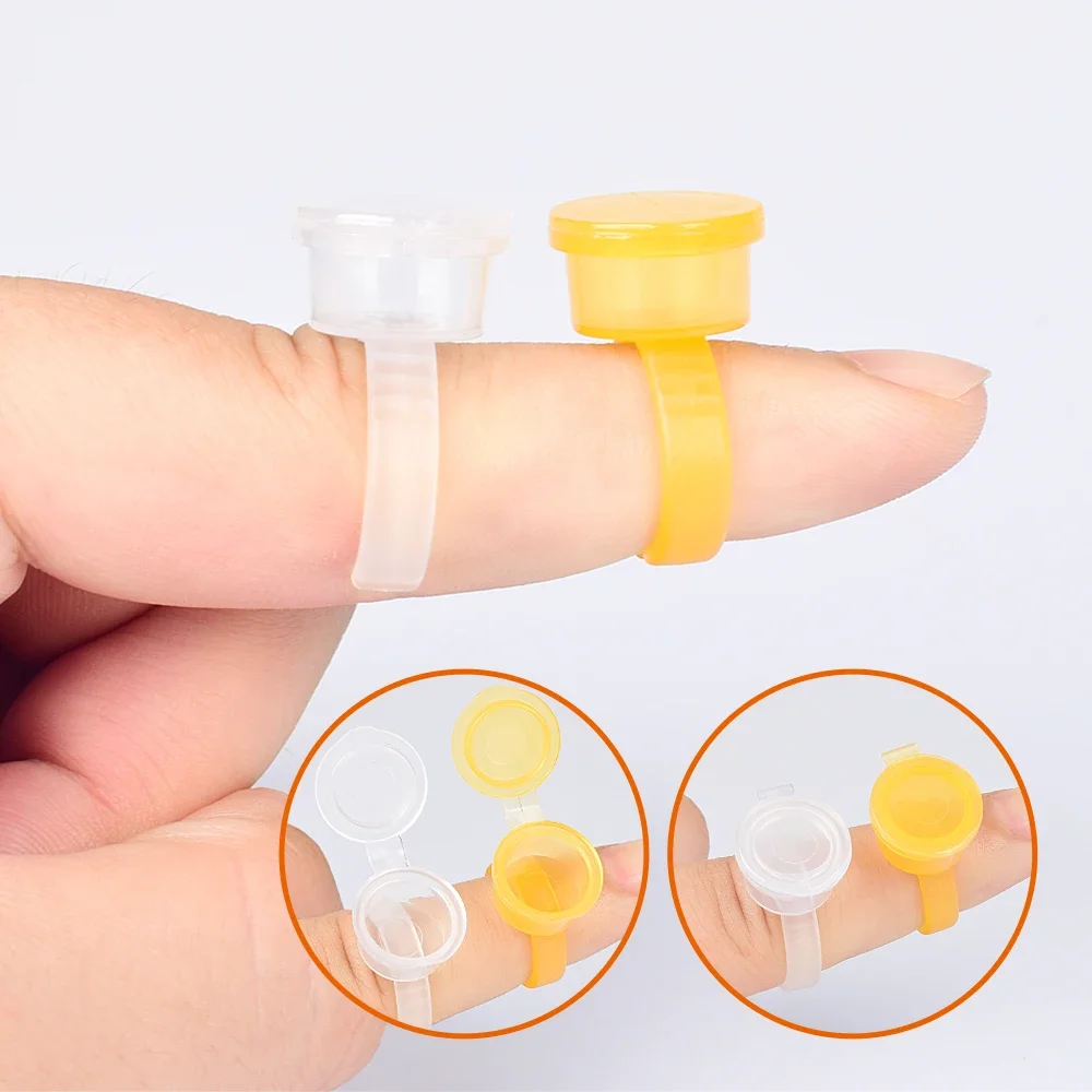 50PCS Tattoo Pigment Ink Ring Cups Eyelash Extend Glue Holder Container with Lid Cover Cap Permanent Microblading Tool