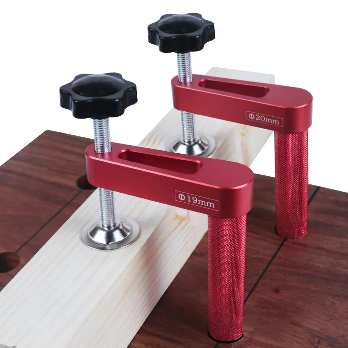 

1pc 19mm/20mm Dog Hole Clamp (3/4in and 0.79in) Fixed Clip Woodworking Benchtop Bench Dog Clamp Aluminum Alloy