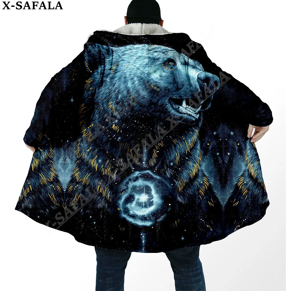 

Viking Wolf Tiger Raven Mythical Creatures Overcoat Coat 3D Print Thick Warm Hooded Cloak Men Windproof Fleece Unisex Casual-7