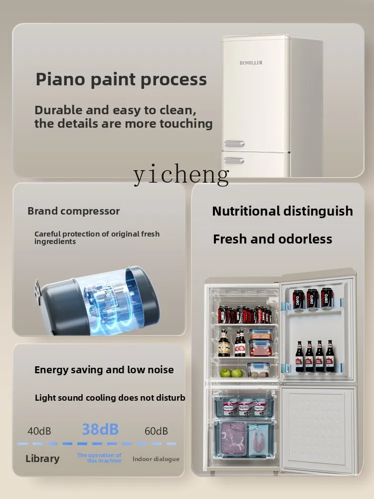 Retro Refrigerator Mini Small Household Rental Room Dormitory Double Door Energy Saving Electricity Saving Refrigeration