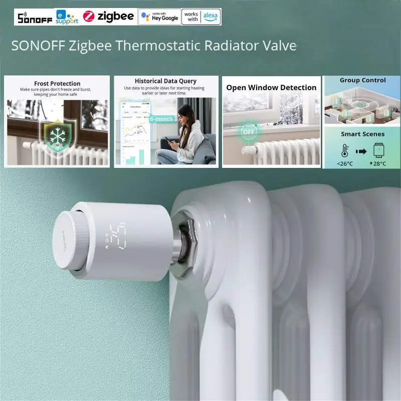 SONOFF TRVZB Zigbee Thermostatic Radiator Valve Smart Home Heating Froest Protection Via Alexa Google Home EWeLink App Control