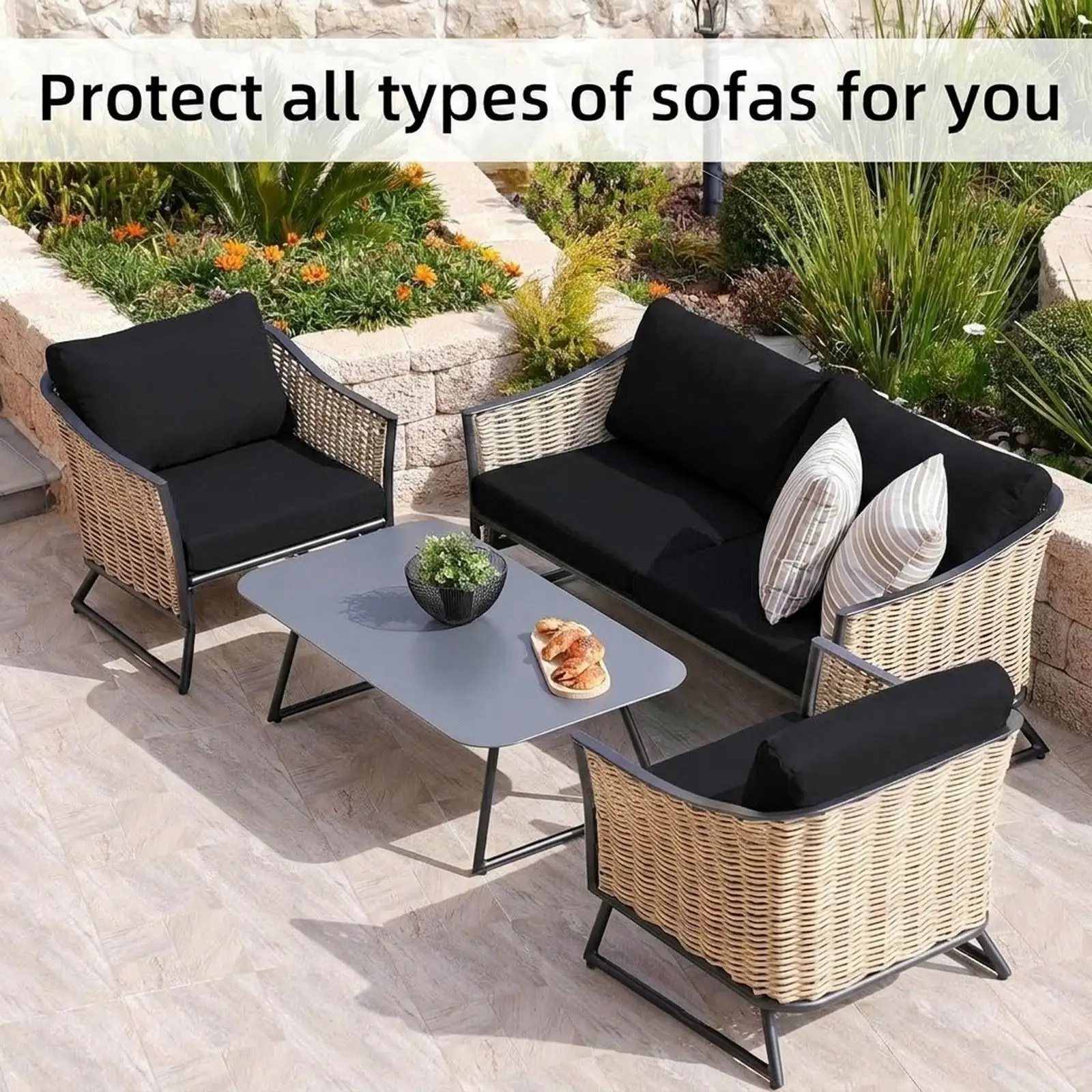 4x Couch Cushion Covers Reusable Stylish Soft Protection Quick Installation Sofa Slipcovers for Cafe Patio Office Outdoor Hotel