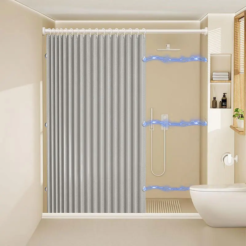 Foldable Shower Curtain Thermal Insulation Winter Bathing Block Cold Draft with Hooks for Unheated Bathroom Air Conditioned Room