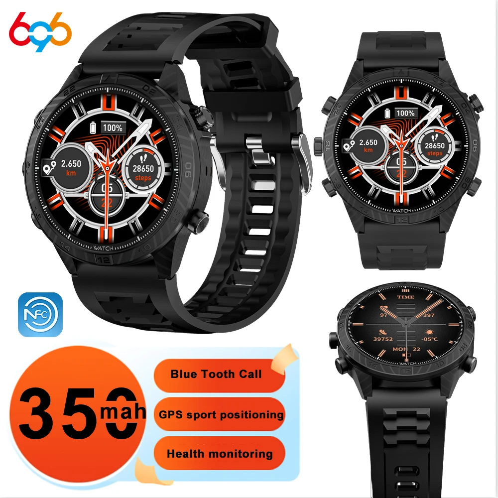 Outdoor Sports GPS Motion Positioning Men Women Smart Watch NFC Blue Tooth Call Music Voice Assistant Health Smartwatch 350mah