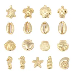 8Seasons Fashion Ocean Jewelry Beads Sea Turtle Animal Shell Spacer Beads Matt Gold Color Handmade DIY Making Jewelry,5/10PCs