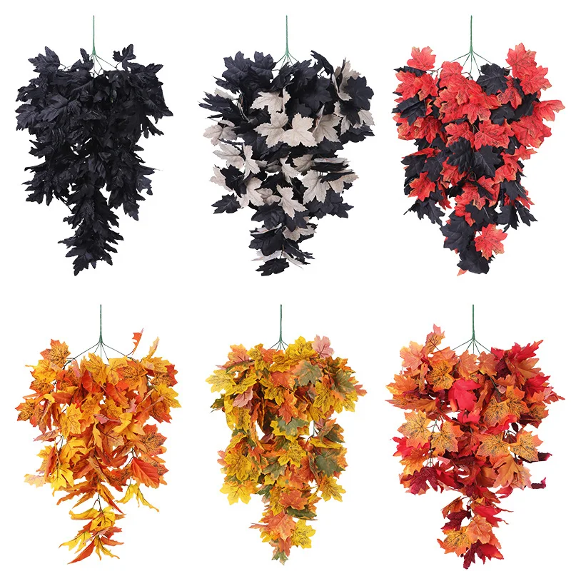

Faux Wall Hanging Black Maple Leaf Halloween Harvest Festival Faux Greenery Decoration Faux Leaves