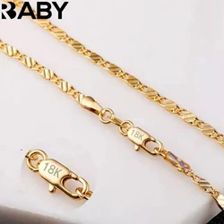 Fashion 18k Gold Necklace 2MM 16/18/20/22/24/26/28/30 Inch Side Chain Necklace For Women Men Jewelry Silver Necklace