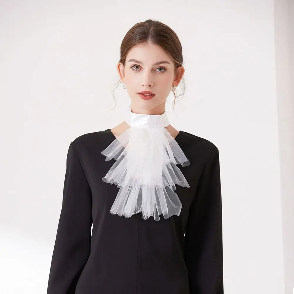 Elegant Victorian Costume Collar Ruffled Lace Jabot Neck Collar Halloween Parties Cosplay Vampires Costume Collar Lace Collar