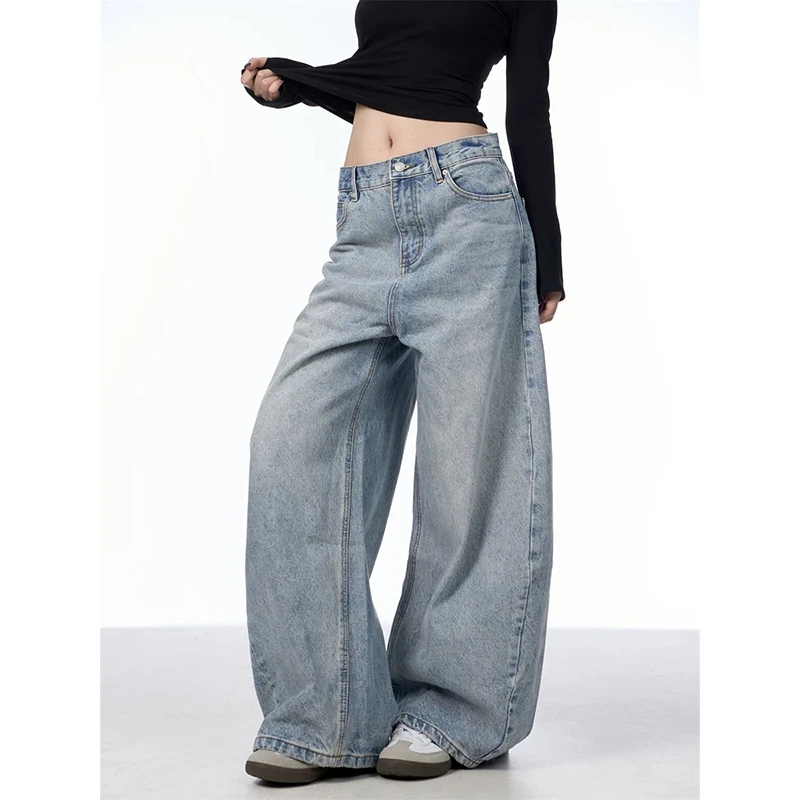 

YIBASHU Women Blue Y2k Baggy Wash Jeans Oversize Wide Jean Pants Vintage Harajuku Boyfriend Denim Trousers Alternative Clothes