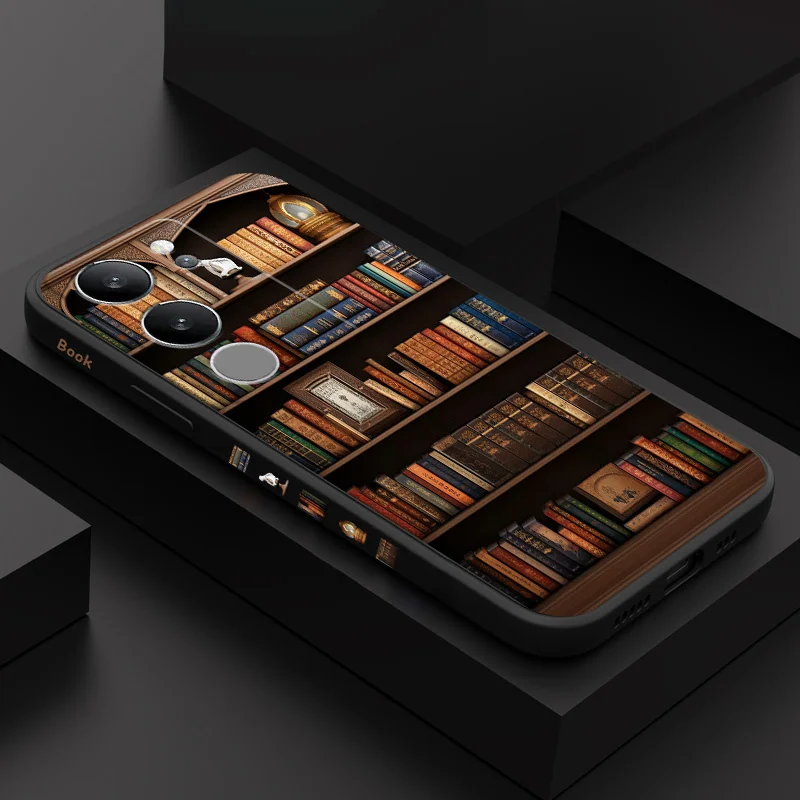 

Retro Bookshelf Phone Case For VIVO V50 V40 V30 V29 V29E V27 V27E V25 V25E V23 V23E V21 V20 Y20 Y12 Y21 Y22 Y50 Y35 Pro 4G 5G
