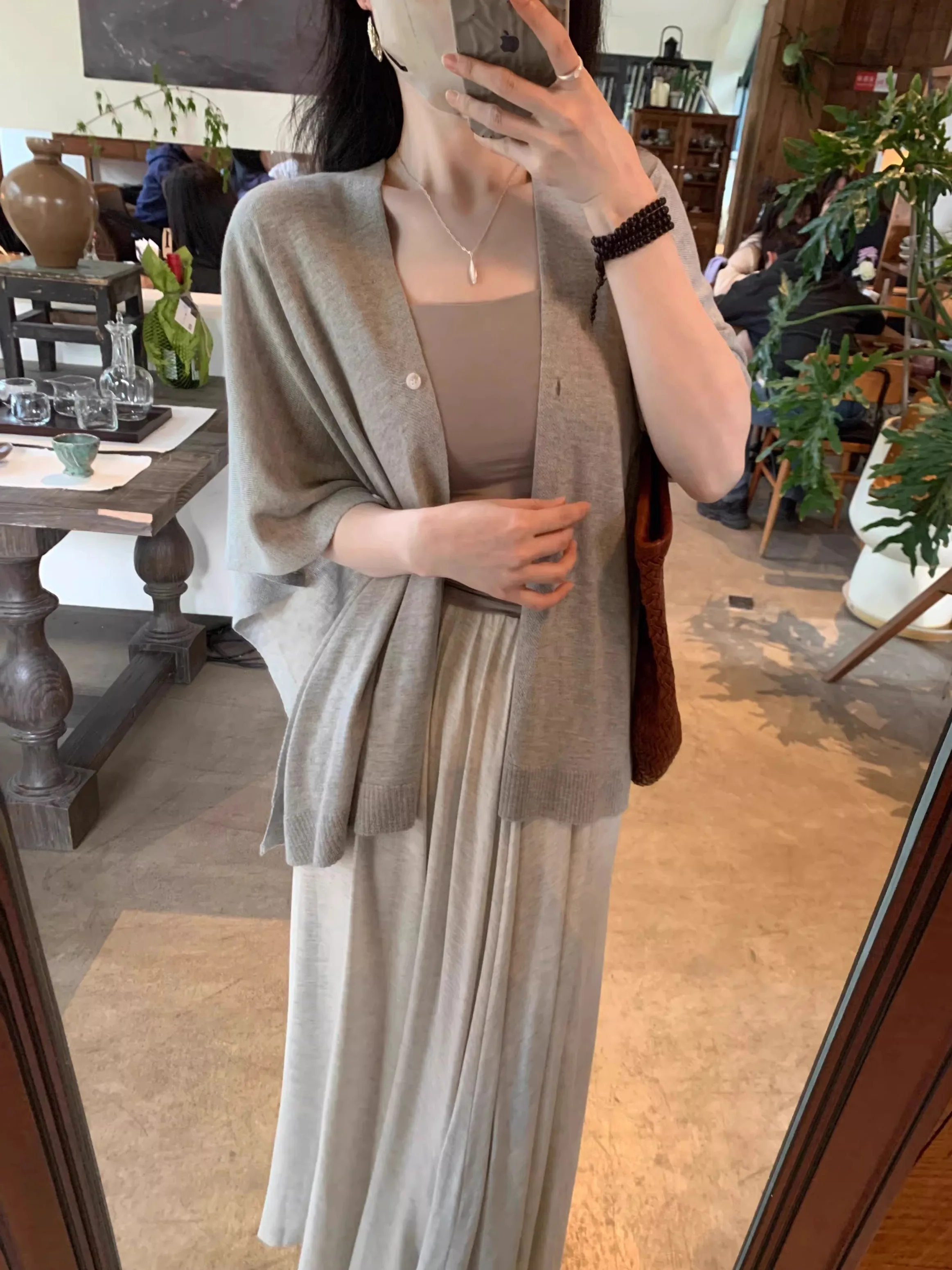 Chic Lazy Vintage Knitted Cardigan Summer Slimming Sun Protection Cover up Zen Inspired Women's Three Piece Set Fashion Ensemble