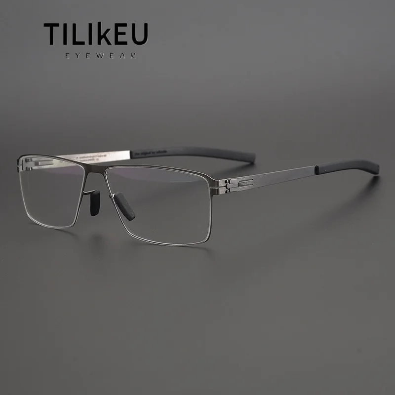 

German Brand Designer Handmade Screwless Eyewear eyeglasses Ultra-Thin Metal Optical Frames Men Big Faces Anti-Radiation Lenses
