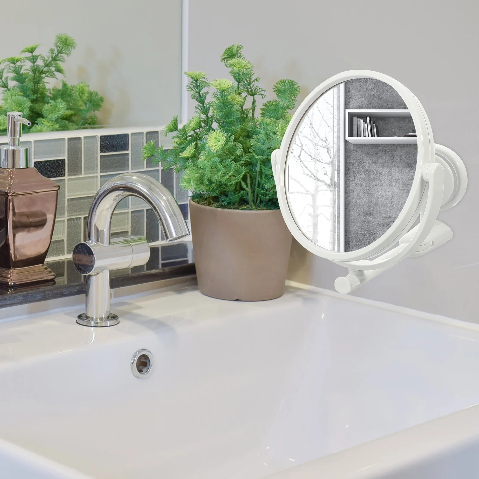 

Rotary Folding Makeup Mirror Glass ABS Portable Punch Free Mount Wall Makeup Mirror Bathroom Cosmetics Accessory