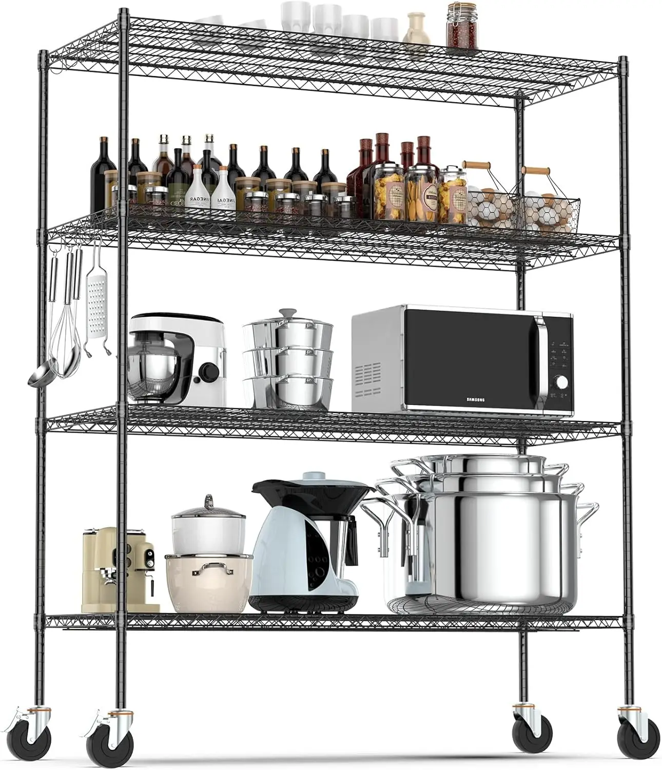 

Wire Shelving, 2000 Lbs Heavy Duty 60x24x72 Inch Shelving Metal Shelves with 4" Wheels, 4-Tier NSF Steel Wire Storage Shelf