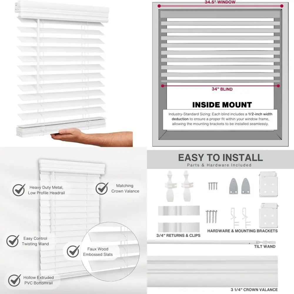 

2-дюймовые жалюзи из искусственного дерева, беспроводные, ширина 34,5 x 36 дюймов, жалюзи для внутреннего окна, идеально подходят для конфиденциальности дома и контроля освещенности