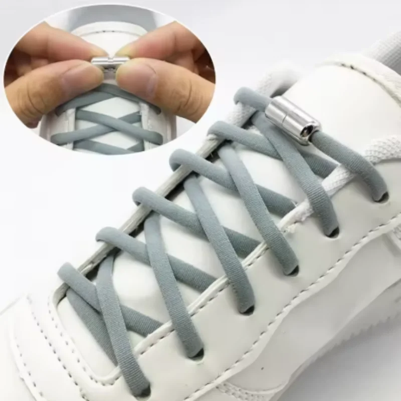 Afbeelding 3: Elastische Veters Sluitingen Metalen Capsule Lock Gespen Tip Uiteinden Geen Stropdas Schoenveters Tieless Elastische Luie Schoenveter Accessries