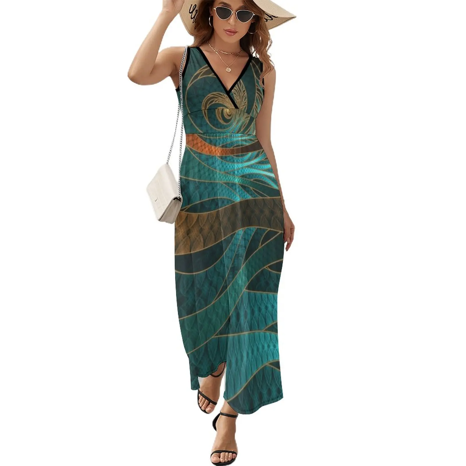 Beautiful Corded Leather Turquoise Fractal Bangles Sleeveless Dress elegant women's dresses sale