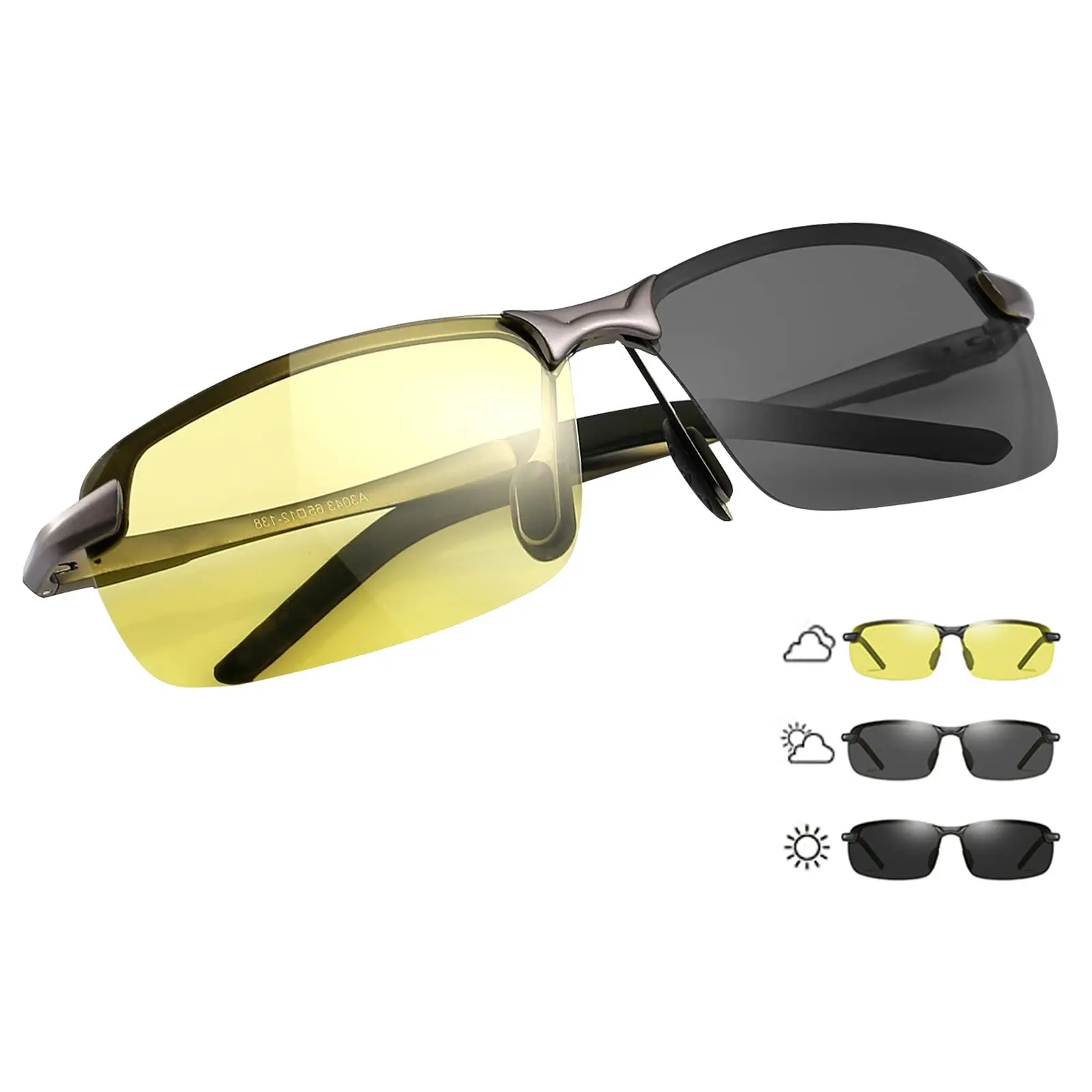 Sunglasses Polarized Men Square Aluminum Magnesium Glasses Day Night Driving Shades Anti-Glare Eyewear Day Night Vision Driving