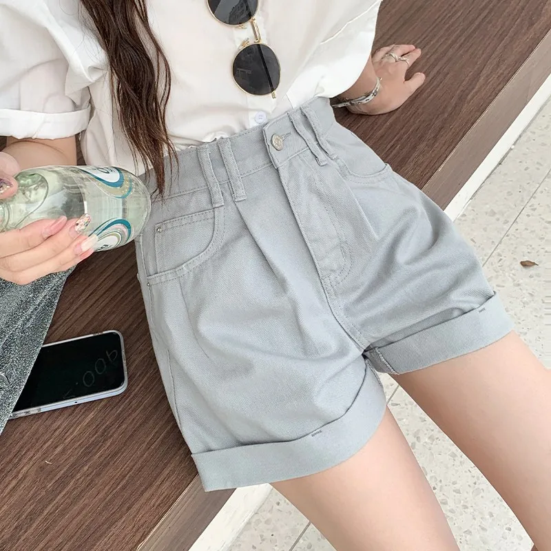 Zhisilao Hoge Taille Wijde Pijpen Shorts Vrouwen Vintage Effen Katoenen Denim Shorts Zomer 2024