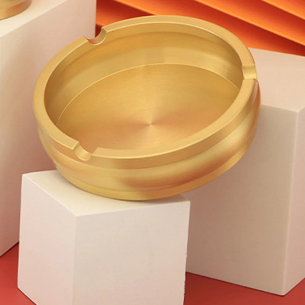 

Retro Brass Ashtray Container Sturdy Desktop Holder Multi Purpose Home Office Hotel Bar Strong Capacity Slot