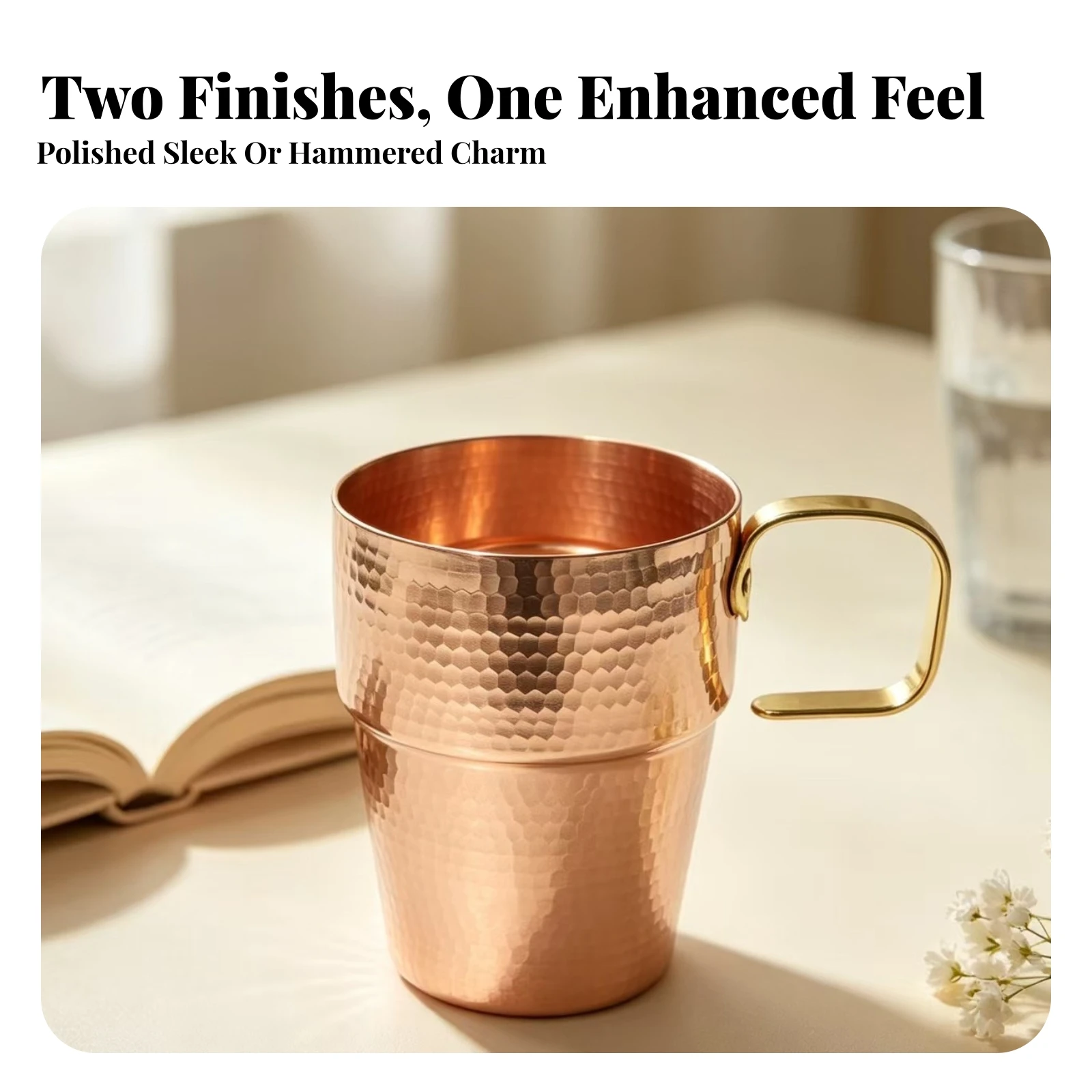 Copper Cup with Side Handle Shatter-Resistant Copper Mug with Handle Drinkware Easy-to-Grip Lightweight for Outdoor Enthusiasts