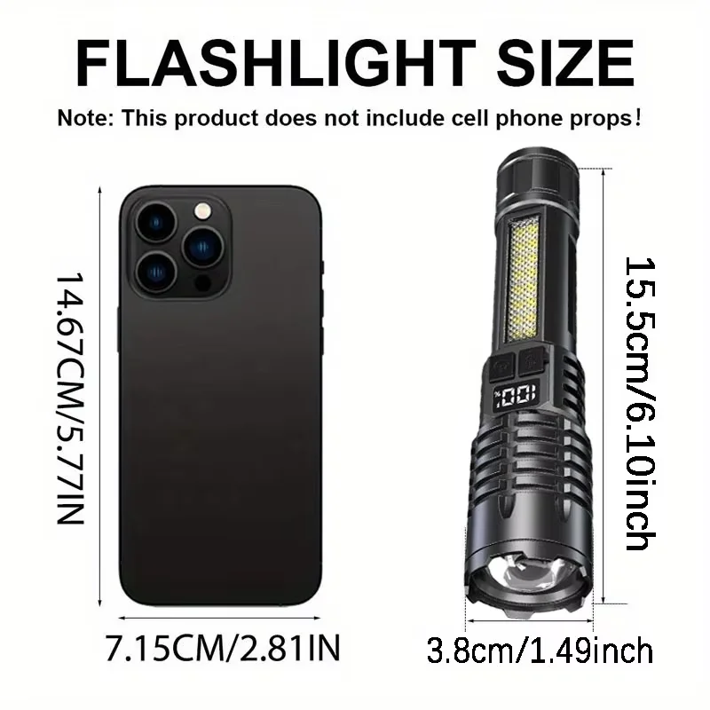 High Power Rechargeable Outdoor Camping Hiking waterproof Led Flashlight Very Strong Digital Display portable Led Flashlight ﻿
