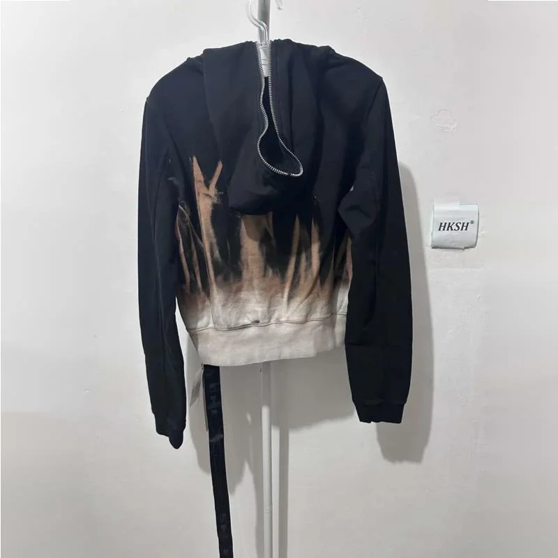 HKSH Dark RO Style Spring Autumn New Men Chic Sweatshirt Fashion Punk Cotton Tie Dye Flame Design Zipper Casual Hoodies HK4024
