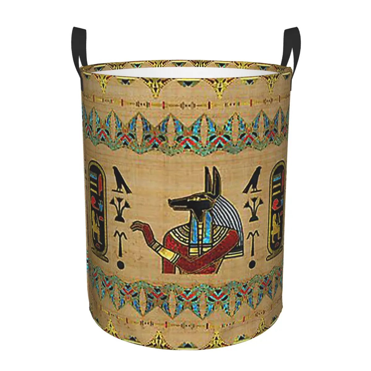 

Egyptian Anubis Ornament On Papyrus Foldable Laundry Baskets Dirty Clothes Toys Sundries Storage Basket Large Bag For Home Kids