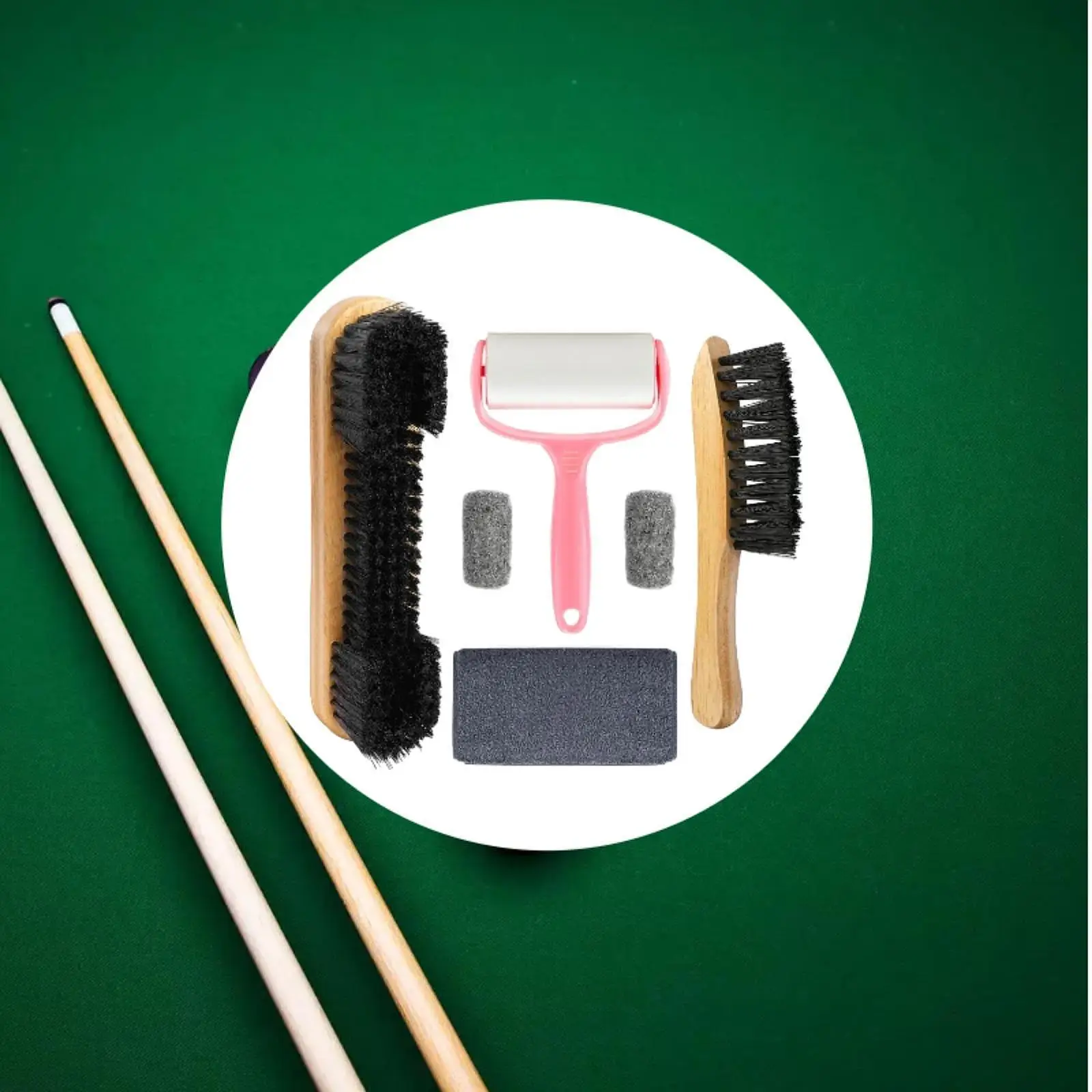 Pool Table & Rail Brush 6 Set Billiard Cleaning Tools Wood Handle Brushes Cue Shaft Cleaner Cloth Pool Table Brush Set