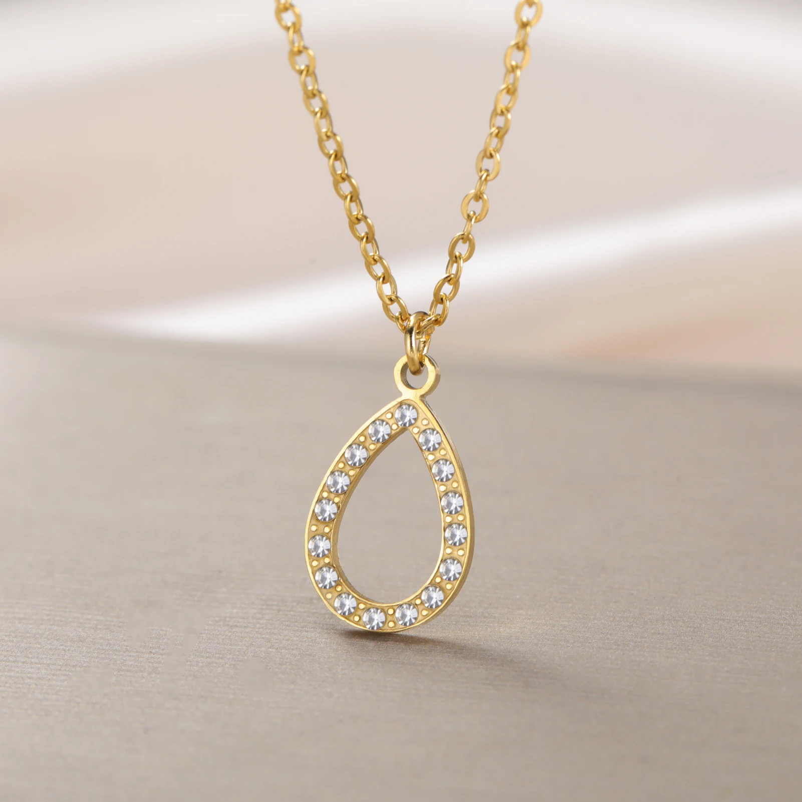 Skyrim Clear Zircon Water Drop Pendant Necklaces for Women Girls Stainless Steel Gold Color Jewelry Party Wedding Gift 2025