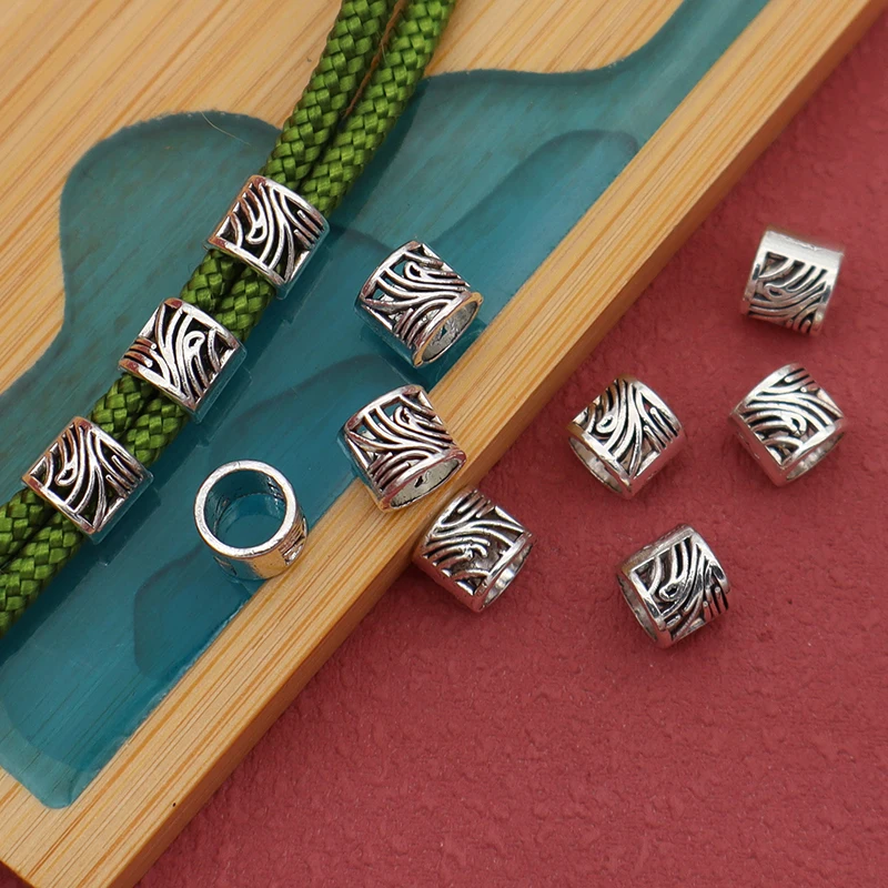 30pcs/Lot Classic Big Hole Antique Metal Bucket Pattern Beads 6x7mm Handwoven Bracelets Rope Pendants Bead Spacers DIY Jewelry