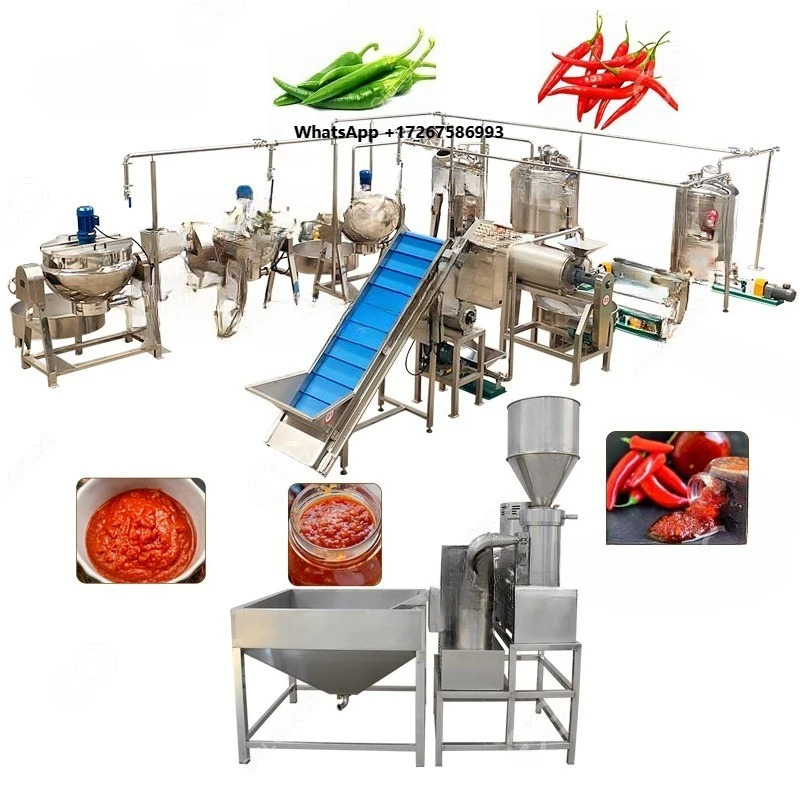 Large Commercial Electric Chili Pepper Sauce Processing Line Plant Red Chilli Paste Making Machine