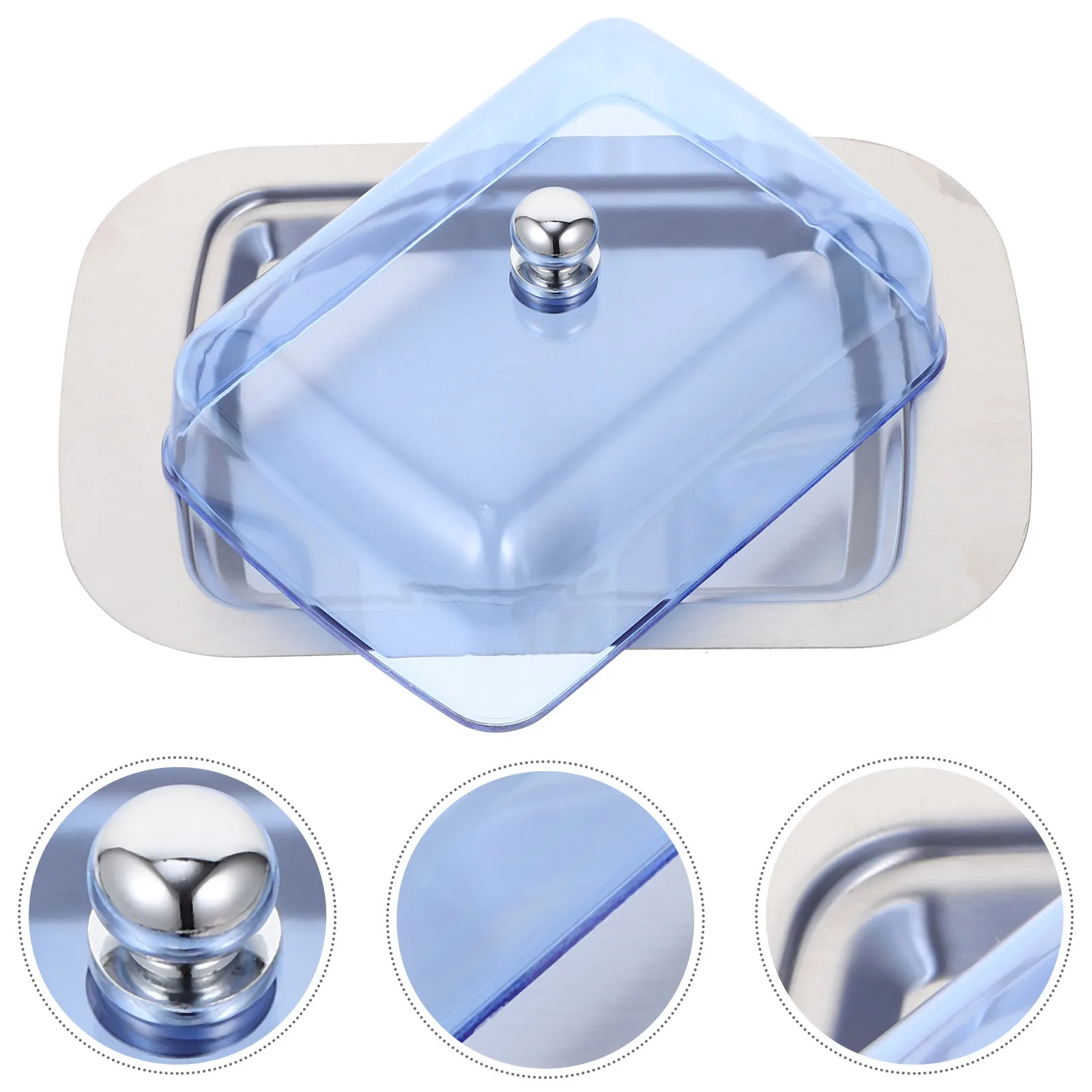 

Box Stainless Steel With Plastic Lid Butter Dish For Kitchen Storage Modern Cheese Container Countertop Organizer