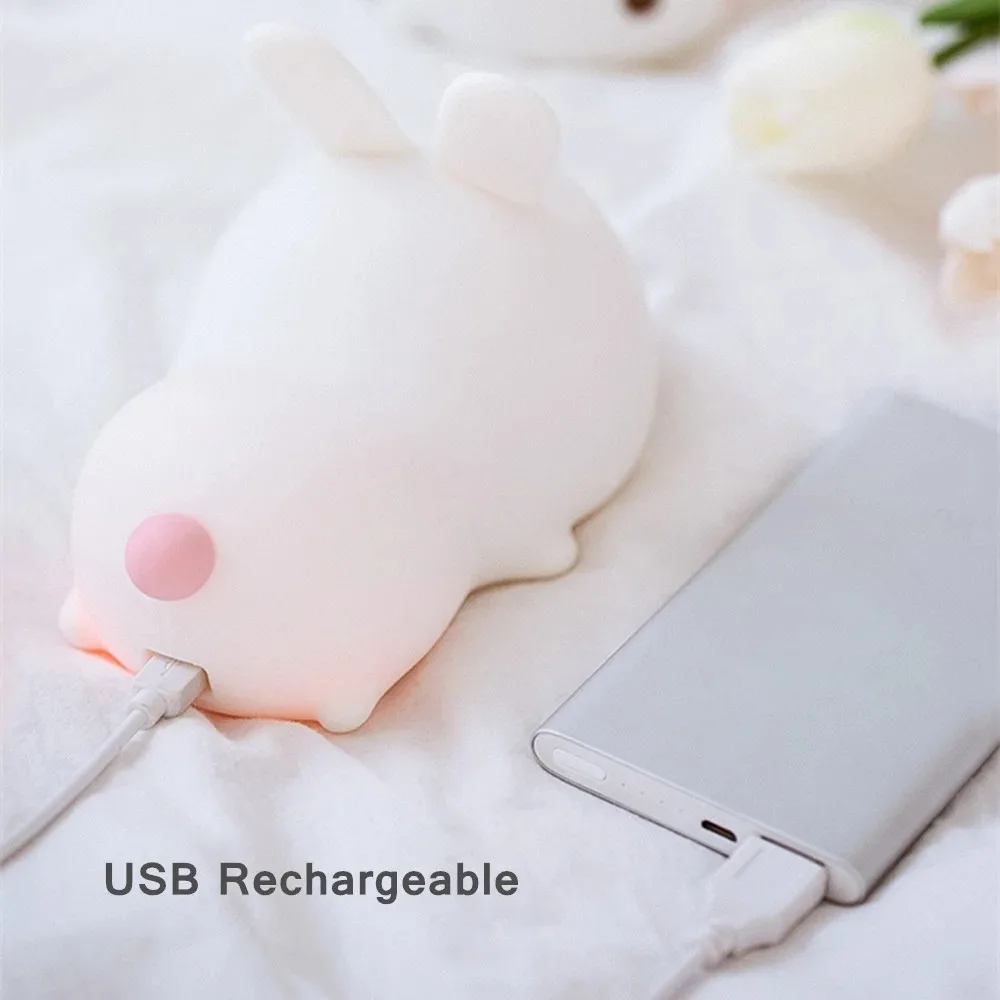 Rabbit Night Light Touch Sensor RGB LED Colorful USB Rechargeable Silicone Bunny Lamp for Children Toy Christmas Holiday Gift image 3