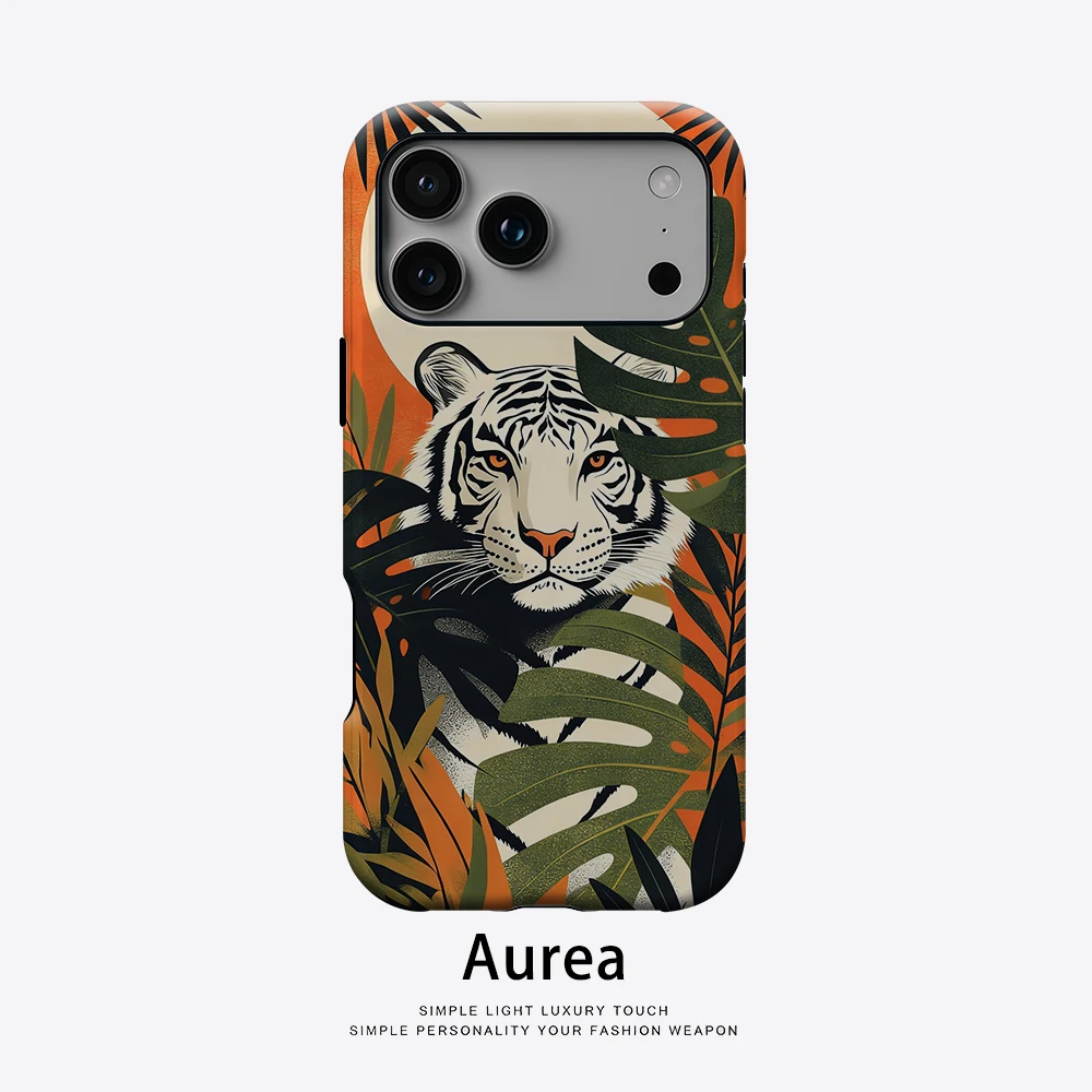 Aurea Case Matte Bumper für MagSafe Hülle für iPhone 18 17 16 15 14 Plus 13 Pro Max Stoßfeste Harte PC Jungle White Tiger Schutzhülle