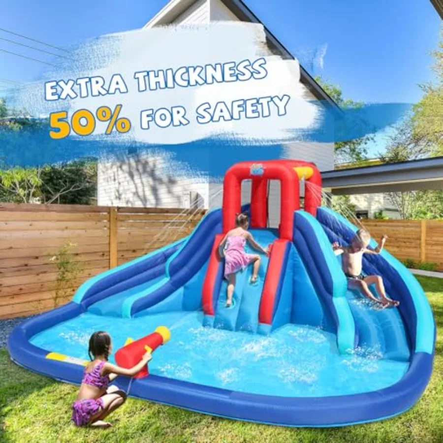 Water Slide Inflatable Waterslide with Large Pool Blue Bounce House with Double Slide and Climbing Wall for outdoor summer fun view 6