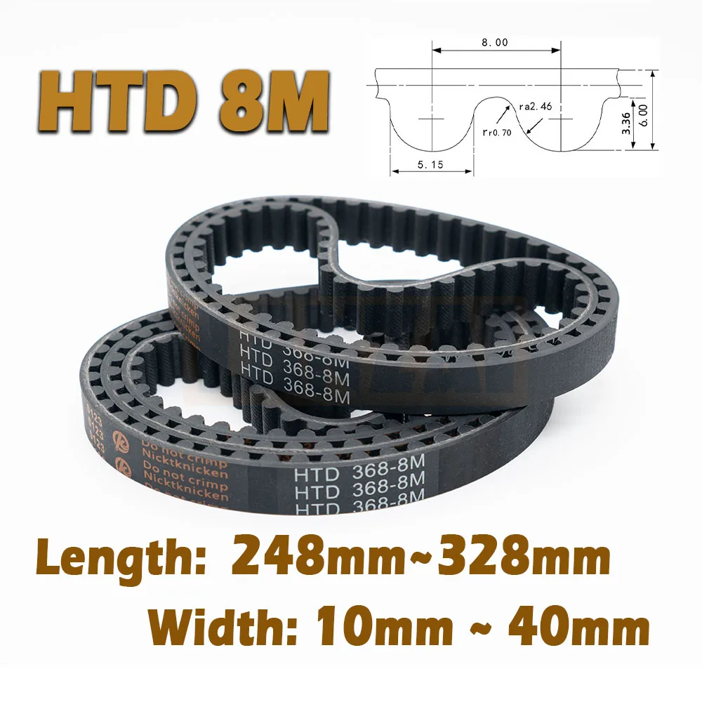 

HTD8M Length 248~328mm Rubber Closed Loop Timing Belt Width 15~40mm Drive 248 256 264 272 288 296 304 312 320 328mm 8M CNC