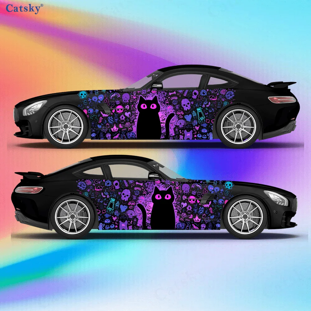 

Неоновая флуоресцентная цветная виниловая наклейка с изображением кота, автомобиля, самоклеящаяся наклейка из ПВХ, подходит для грузовиков, внедорожников, декора, автоаксессуары, подарок